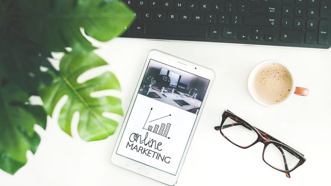 Tidy desk with laptop for email marketing